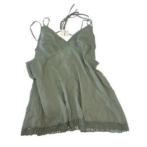 Free People Lace Trim V-Neck Cami Top in Dusty Sage